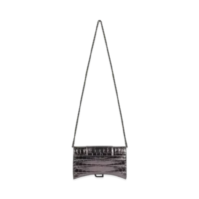 BALENCIAGA Hourglass Wallet With Chain "Silver"