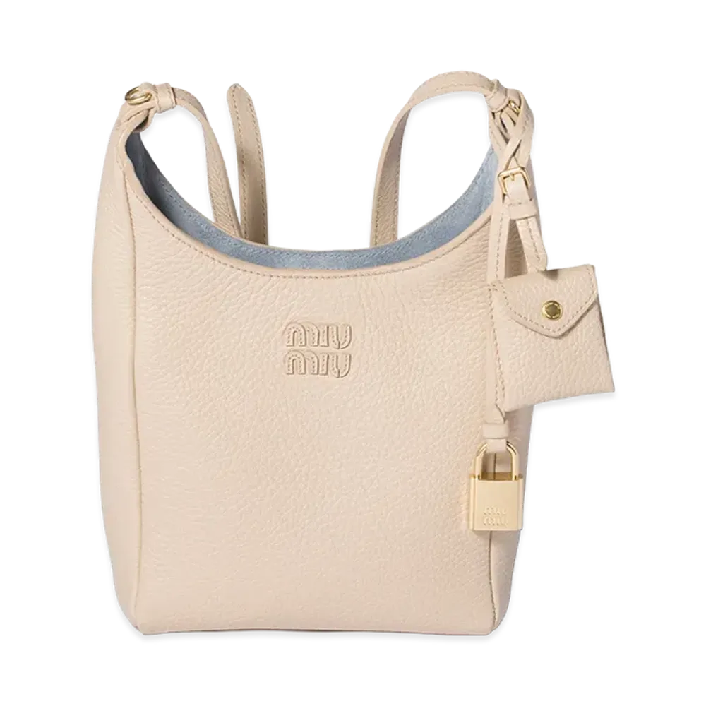 MIU MIU Leather Bucket Bag "Travertine/Periwinkle"