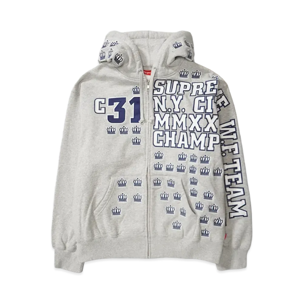 Supreme League Champs Zip Up Hooded Sweatshirt "Heather Grey"