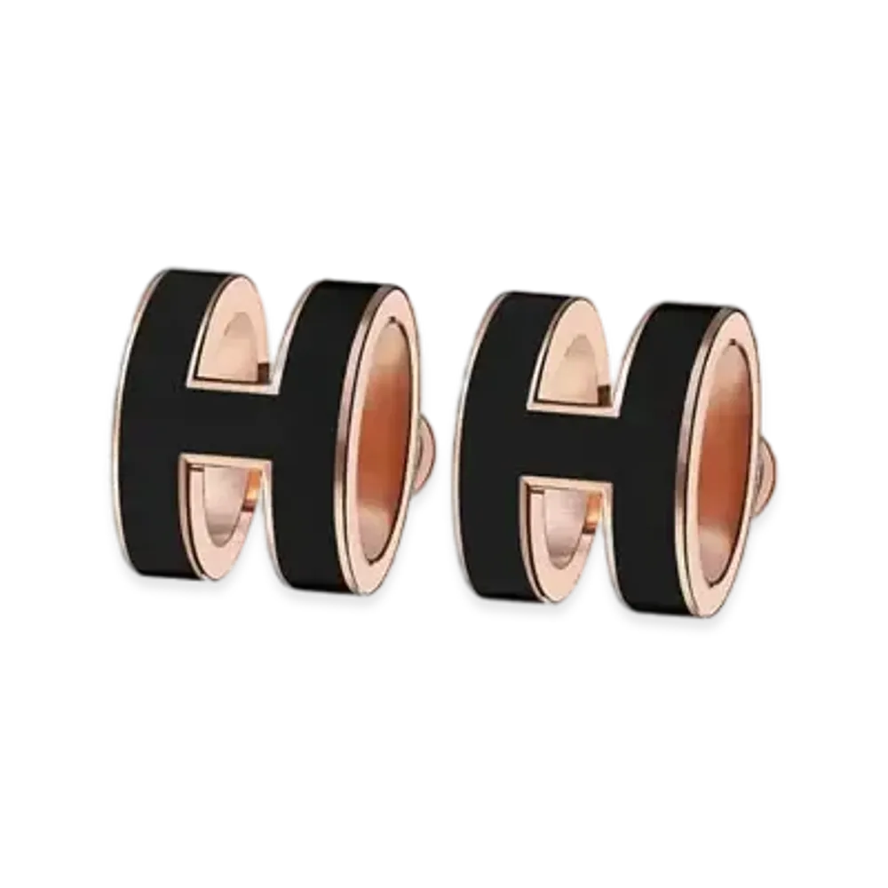 Hermes Pop H Earrings "Rose Gold/Noir"