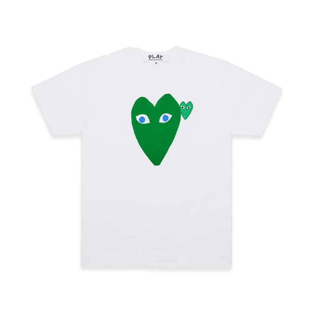 PLAY COMME des GARCONS Printed Heart T-Shirt With Green X Blue Emblem "White"