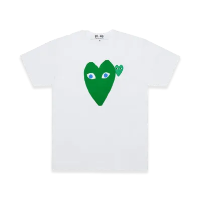 PLAY COMME des GARCONS Printed Heart T-Shirt With Green X Blue Emblem "White"
