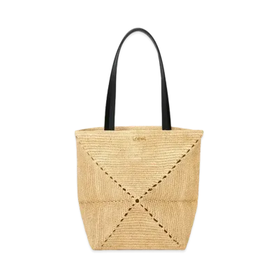 LOEWE Medium Puzzle Fold Tote In Raffia "Natural"