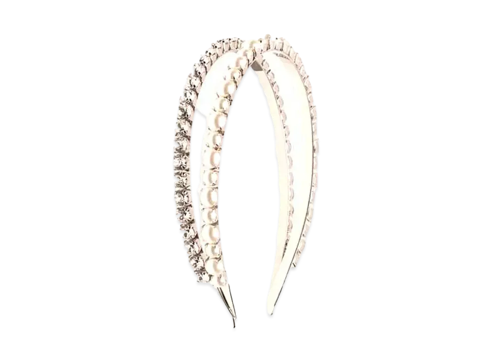 MIU MIU Crystal x Pearl Headband "Cream White/Crystal"