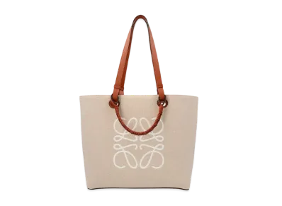 LOEWE Anagram Tote Bag In Jacquard And Calfskin "Ecru / Tan"