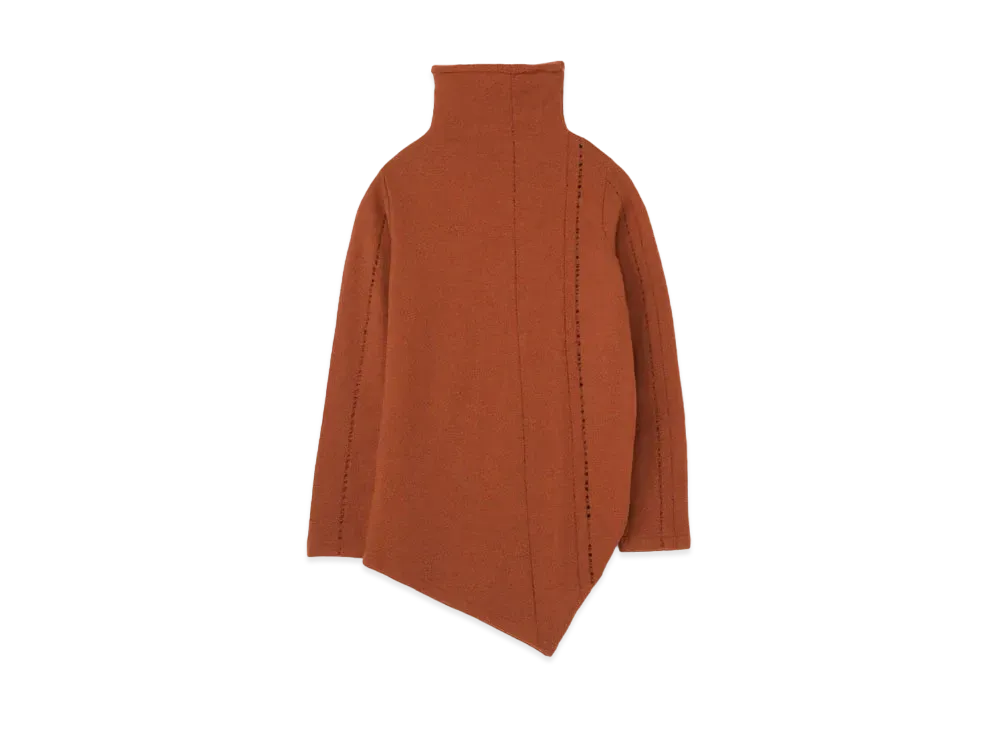Yohji Yamamoto Y's PARTIAL DROP STITCH SHRINKAGE RIGHT SIDE DRAPE HIGH NECK "Light Brown"