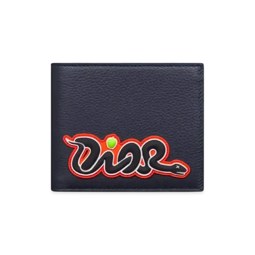 Dior x KAWS Bifold Wallet Grained Calfskin "Navy Blue/Vermilion Red"
