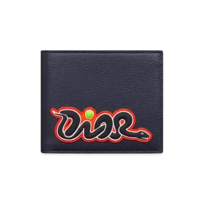 Dior x KAWS Bifold Wallet Grained Calfskin "Navy Blue/Vermilion Red"