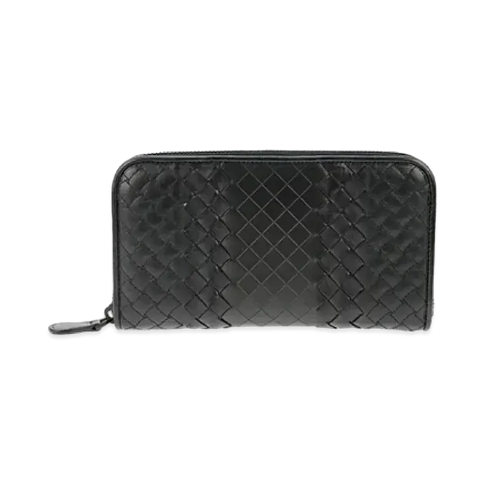 Bottega Veneta Intrecciato Imperatore Calfskin Zip Around Wallet "Black"