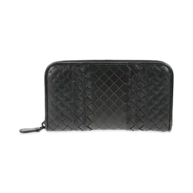 Bottega Veneta Intrecciato Imperatore Calfskin Zip Around Wallet "Black"