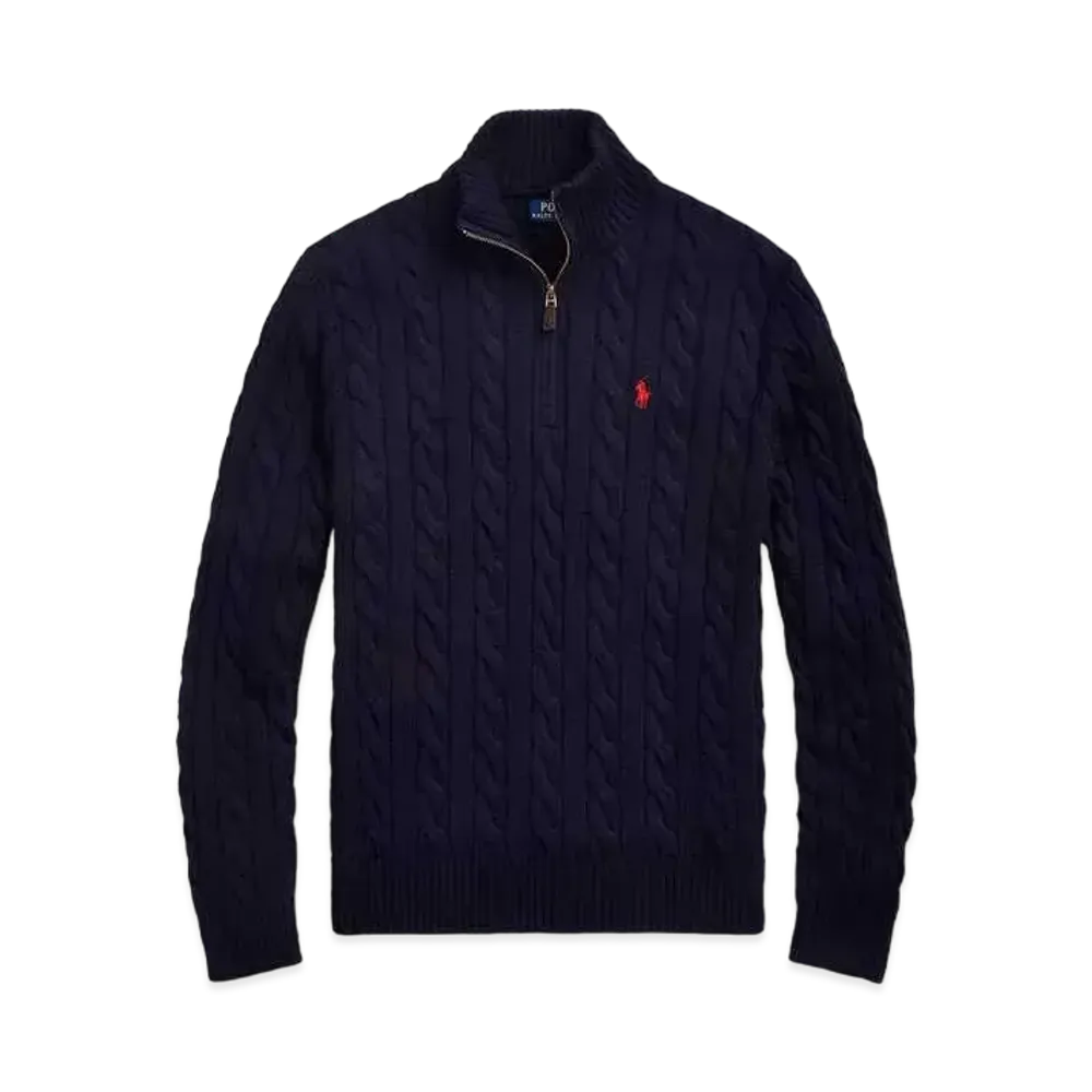 Polo Ralph Lauren Cable-Knit Cotton Quarter-Zip Sweater "Blue"