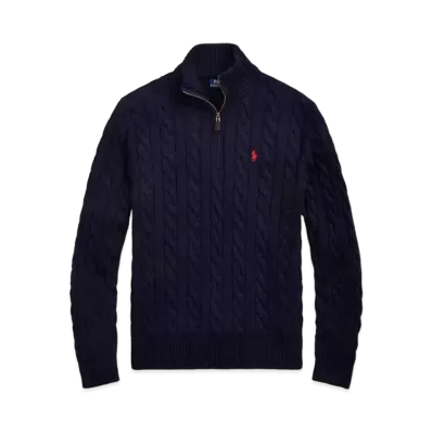 Polo Ralph Lauren Cable-Knit Cotton Quarter-Zip Sweater "Blue"