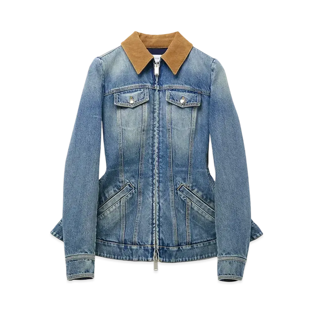 Alexander McQUEEN Peplum Denim Jacket "StornWashed"