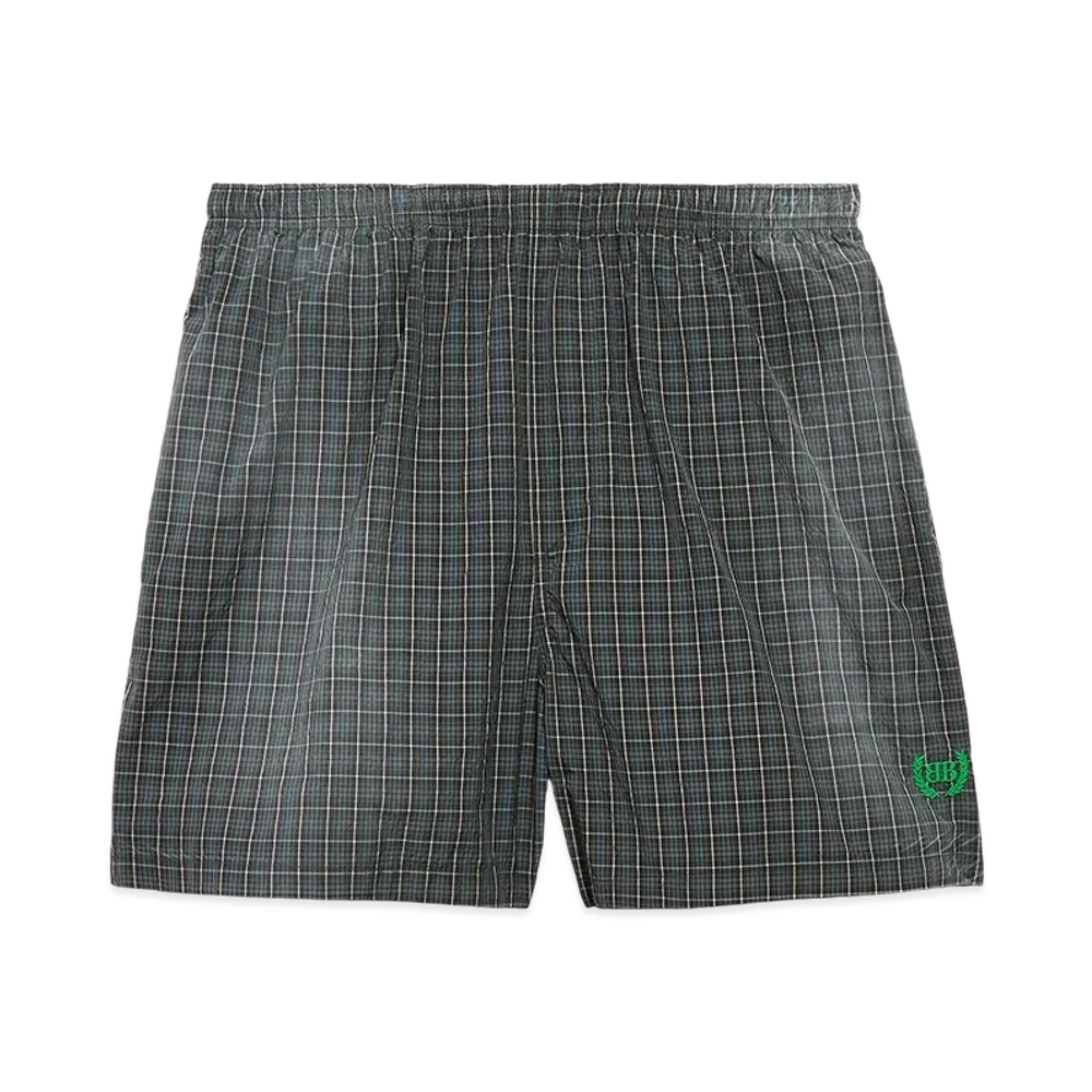 BALENCIAGA Men's Check Boxer Swim Shorts "Black/Blue"