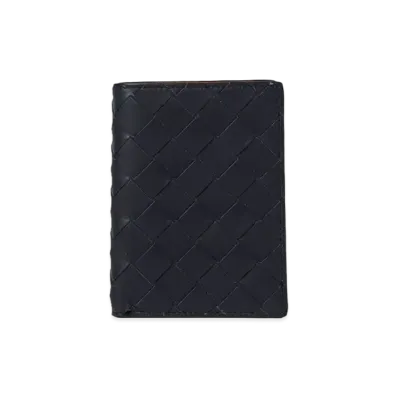 Bottega Veneta Intrecciato Calfskin Bi-fold Flap Wallet "Dark Green/Travertine"