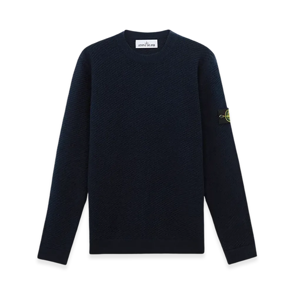 Stone Island 531B6 RWS Geelong Wool Loose Fit Crewneck Sweater with Ribbed Details - 24FW "Navy Blue"