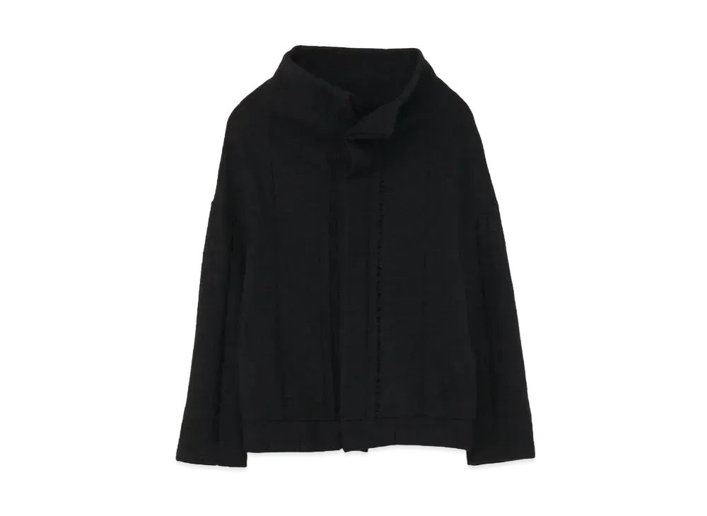 Yohji Yamamoto Y's PARTIAL DROP STITCH SHRINKAGE OFF NECK FLY CARDIGAN "Black"