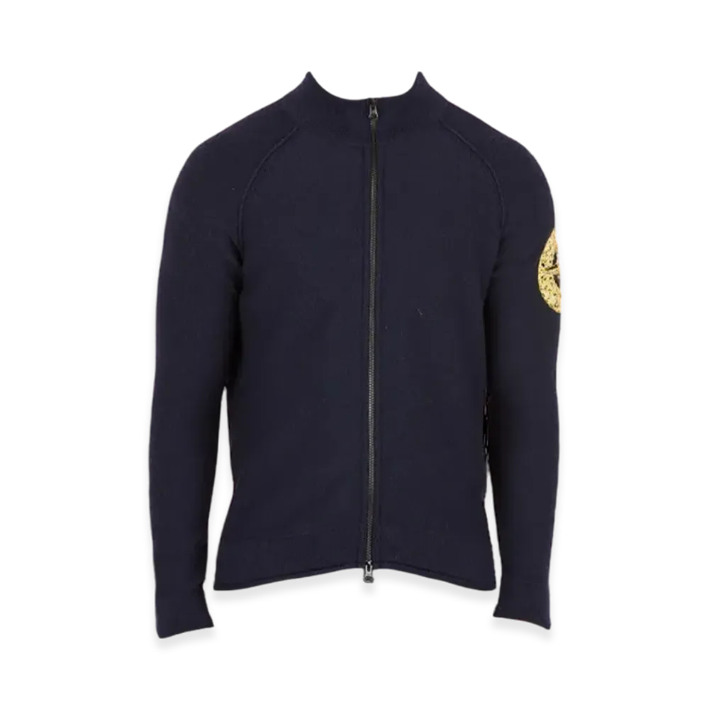 Stone Island 551A4 Lambswool Embroidered Full Zip Cardigan - 22FW "Navy Blue"