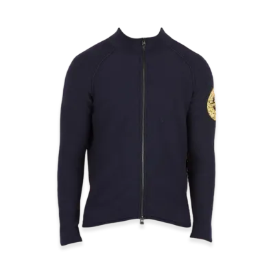 Stone Island 551A4 Lambswool Embroidered Full Zip Cardigan - 22FW "Navy Blue"