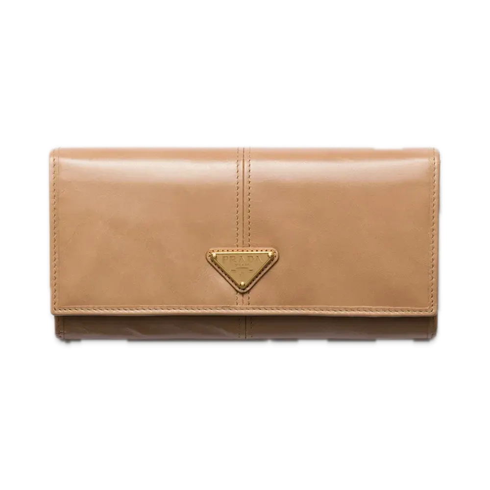 PRADA Soft Lux Leather Wallet "Cameo Beige"