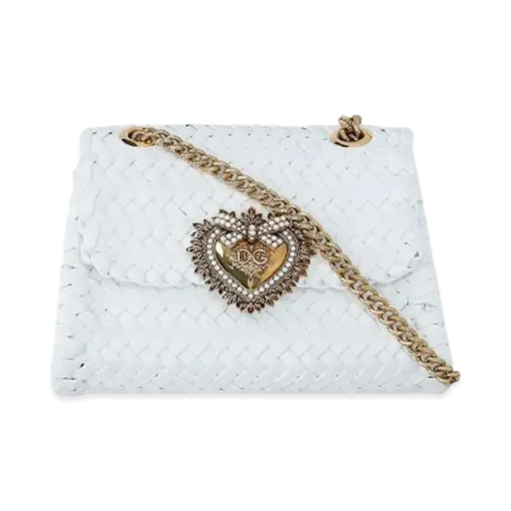 Dolce&Gabbana Devotion Shoulder Bag Small Woven Nappa "White"