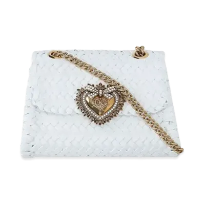 Dolce&Gabbana Devotion Shoulder Bag Small Woven Nappa "White"