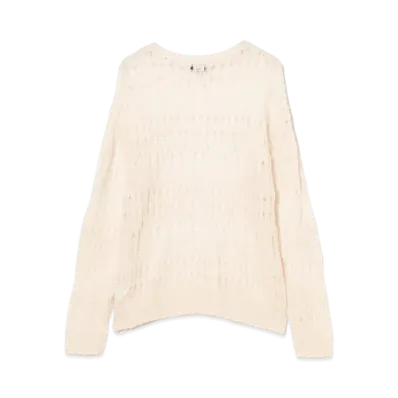 BEAMS 3 Gauge Crochet Crew Neck Knit "Natural"