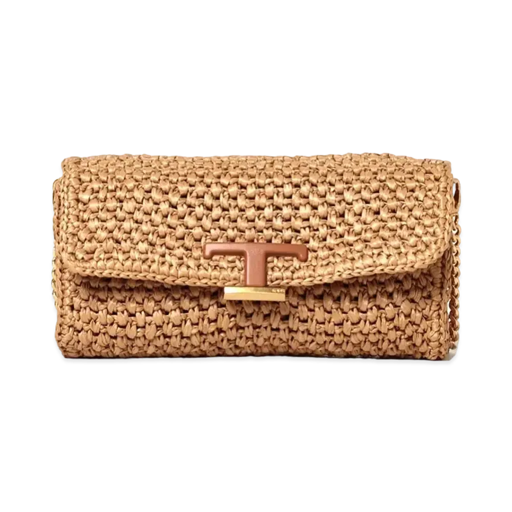 TOD'S Raffia Clutch Mini "Beige/Brown"
