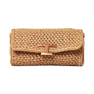 TOD'S Raffia Clutch Mini "Beige/Brown"