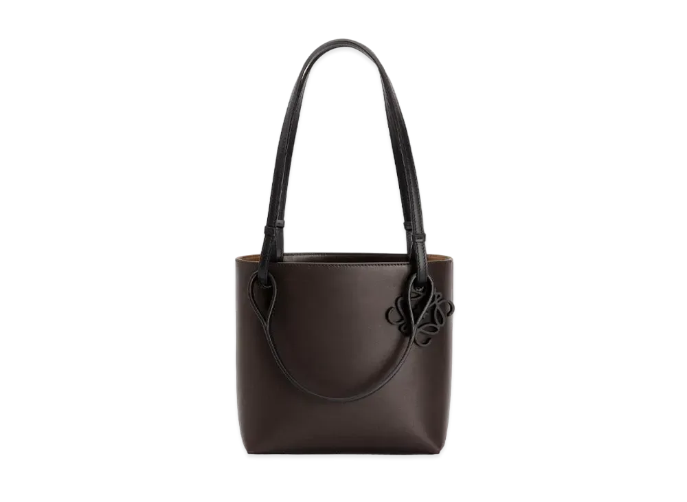 LOEWE Double Handle Square Tote In Calfskin "Ebony / Dark Gold"