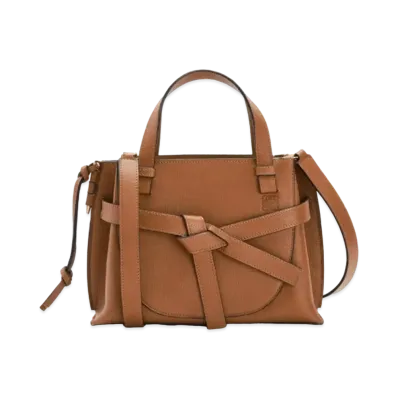 LOEWE Mini Gate Top Handle Bag In Pebble Grain Calfskin "Tan"