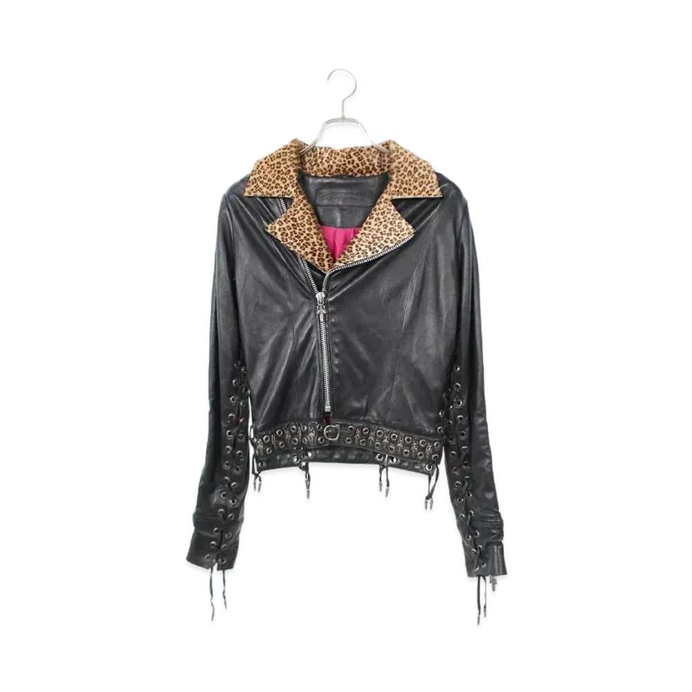 Chrome Hearts Leopard Harako Switching Leather Riders Leather Jacket "Black"