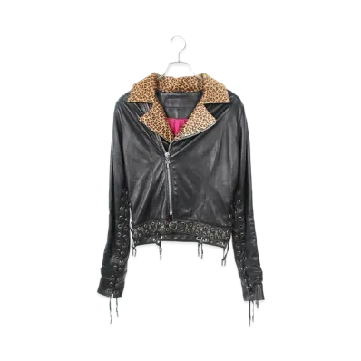 Chrome Hearts Leopard Harako Switching Leather Riders Leather Jacket "Black"