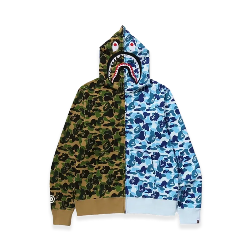 A BATHING APE ABC Camo Crazy Shark Full Zip Hoodie "Green/Blue"