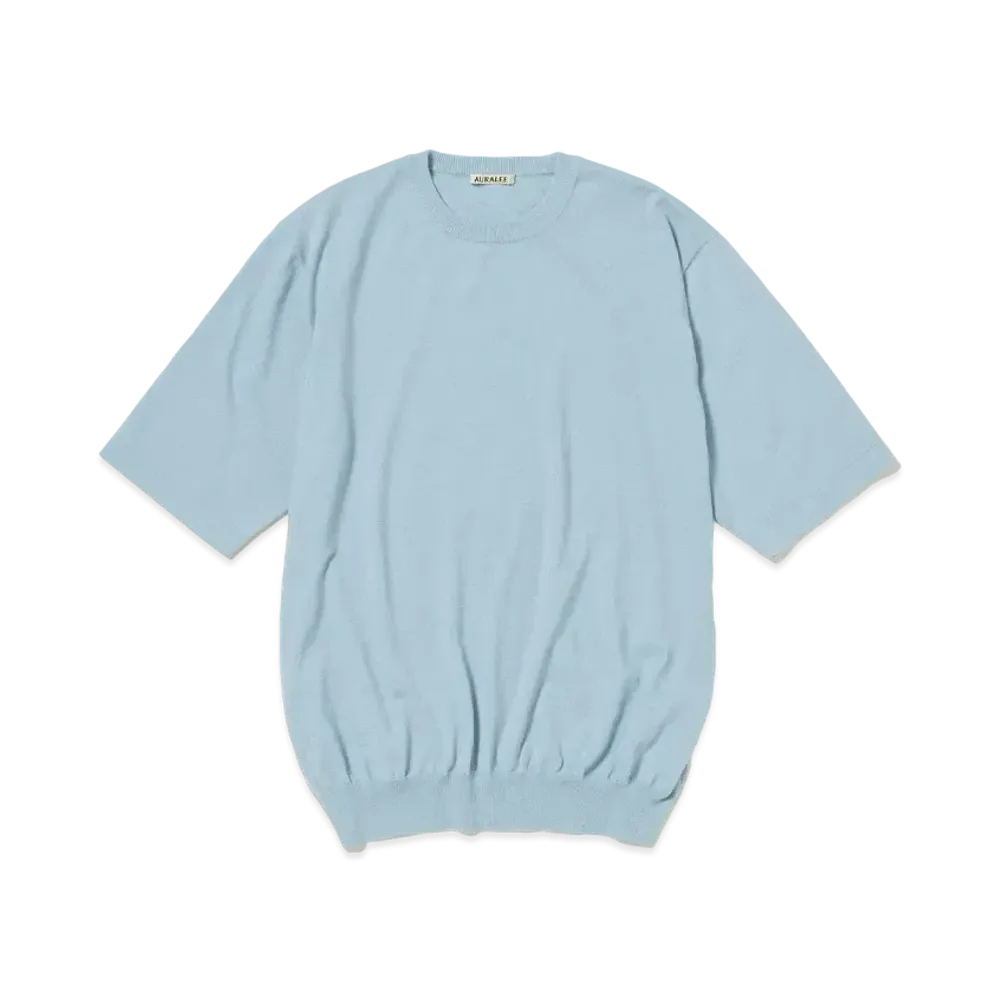 AURALEE Cashmere Hard Twist Knit Tee "Light Blue"
