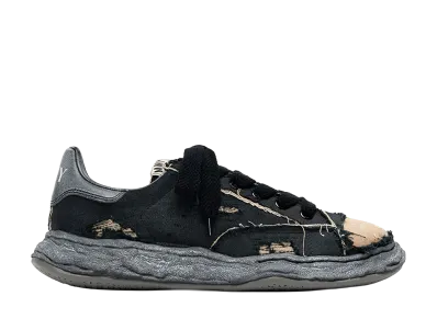 Maison MIHARA YASUHIRO CHARLES OG Sole Ripped Overdye Canvas Low-top Sneaker "Black/Black"