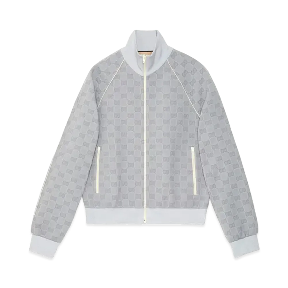 GUCCI GG Nylon Jacquard Zip Jacket "Light Grey"