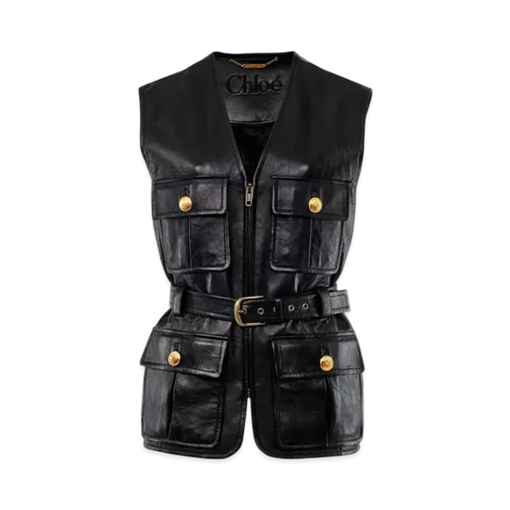Chloe Utilitarian Vest In Soft Leather "Black"