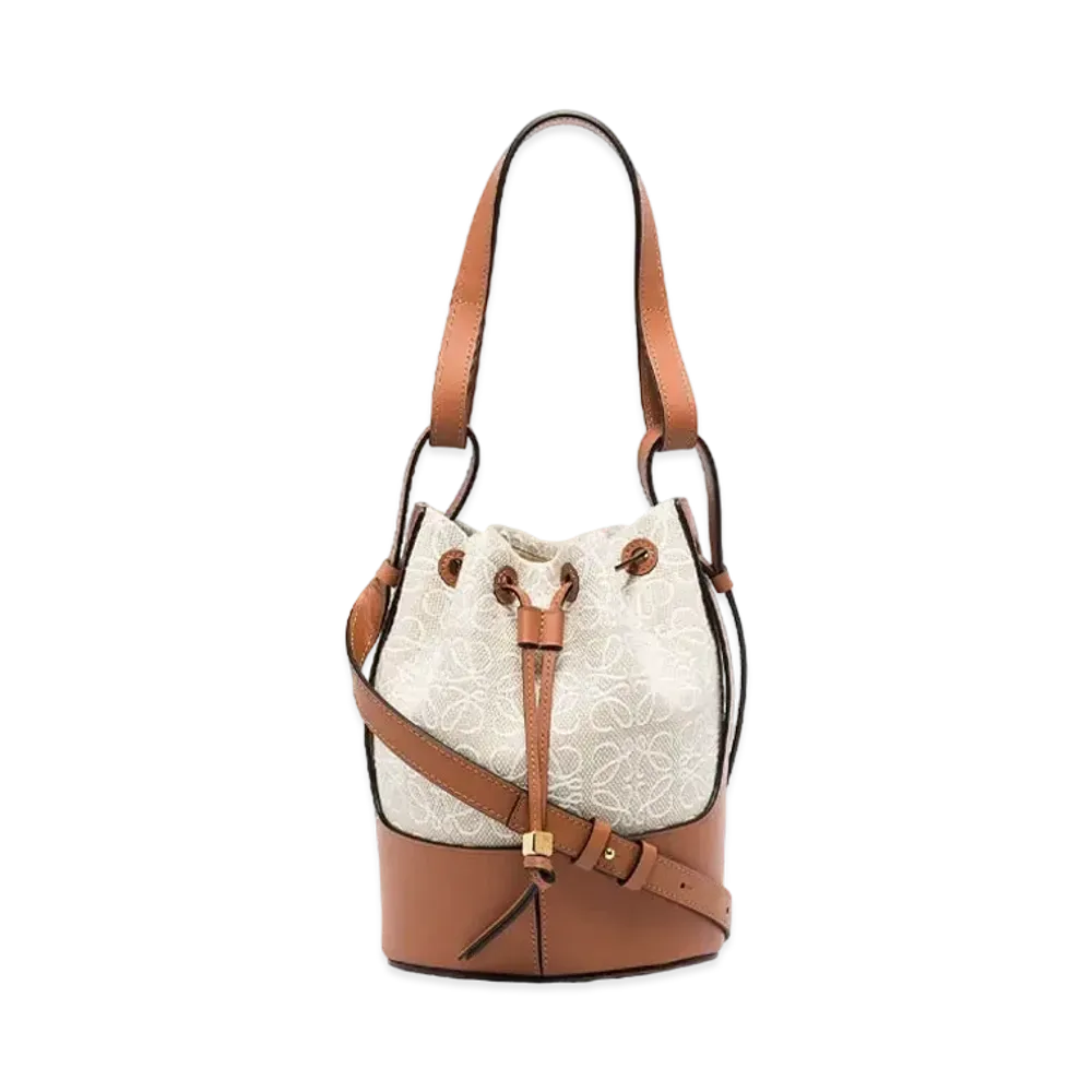 LOEWE Small Balloon Bag In Anagram Jacquard And Calfskin "Ecru / Tan"