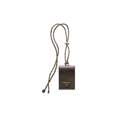PRADA Speed Lock Re-Nylon Leather Card Case with Strap "Camouflage Green"