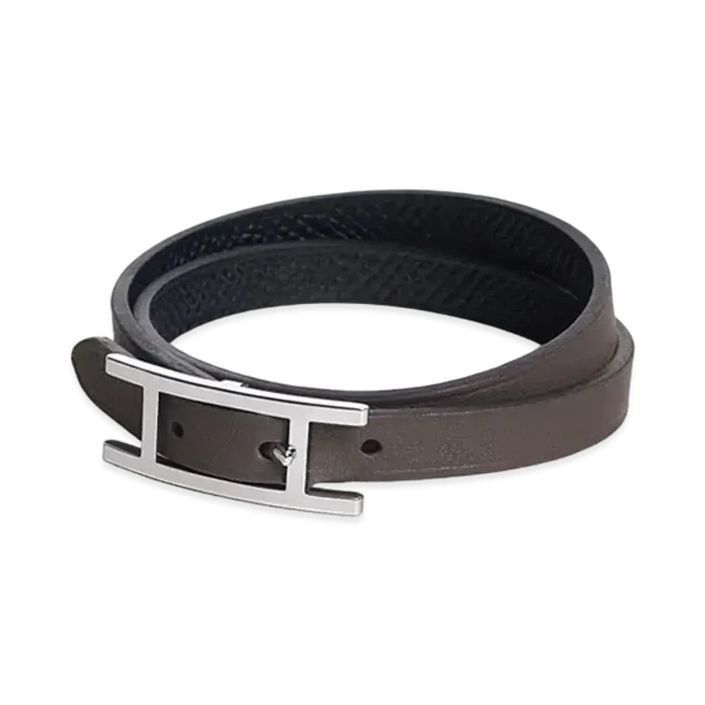 Hermes Behapi Double Tour Bracelet "Gris Etain/Noir"
