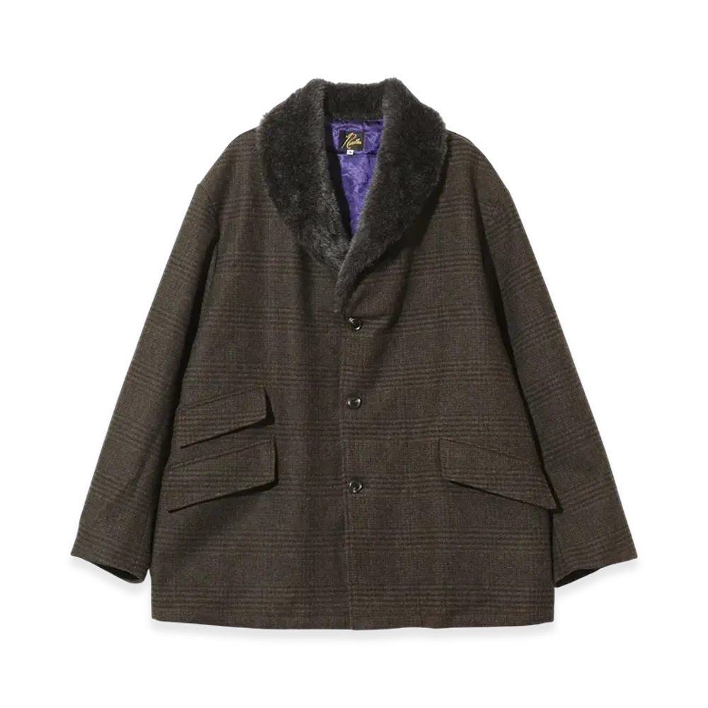 NEEDLES Shawl Collar Coat - Wool Glen Plaid "Olive"