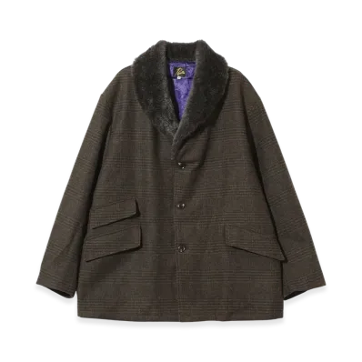 NEEDLES Shawl Collar Coat - Wool Glen Plaid "Olive"