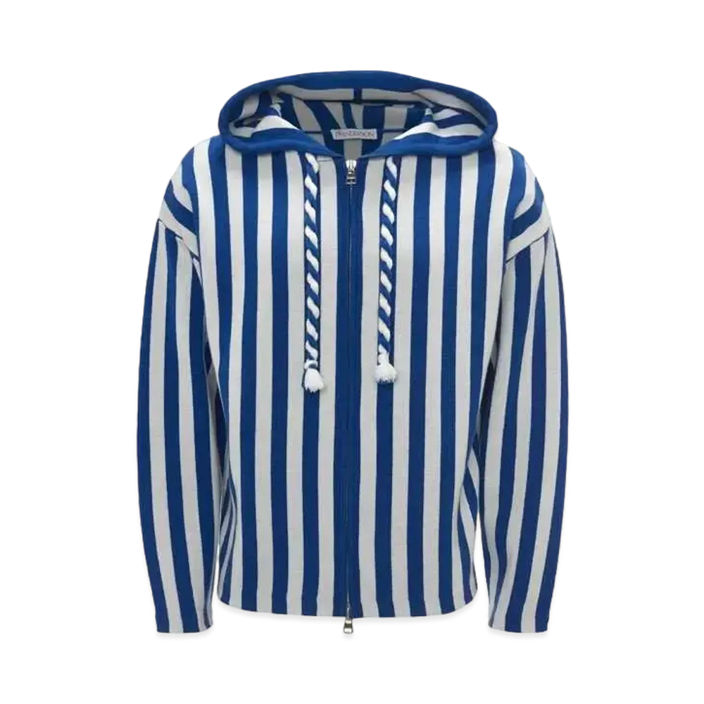 JW ANDERSON Striped Zip Front Anchor Hoodie "Blue/White"