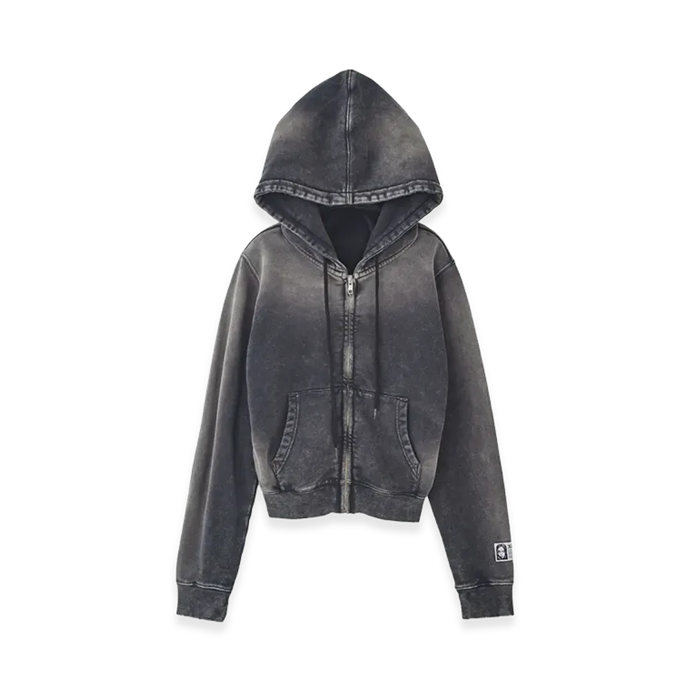 X-Girl Women's Face Label Washed Compact Zip Up Sweat Hoodie "Black"