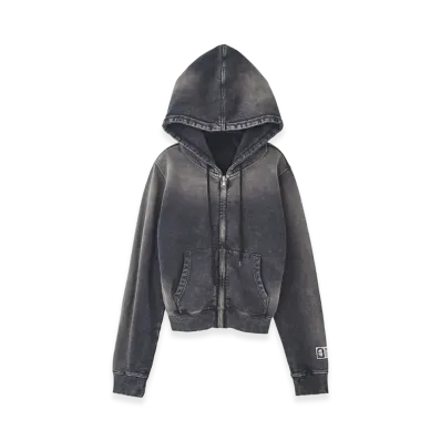 X-Girl Women's Face Label Washed Compact Zip Up Sweat Hoodie "Black"