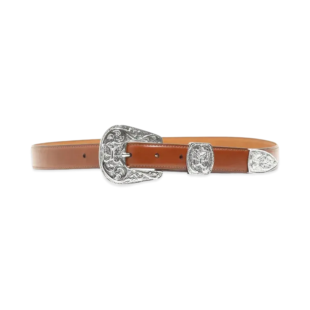 Needles PAPILLON WESTERN TIP BELT - STEER LEATHER "Brown"
