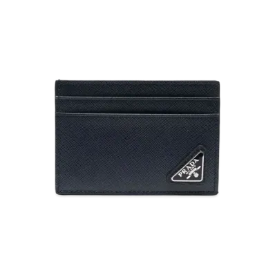 PRADA Saffiano Leather Money Clip Card Holder "Baltic Blue"