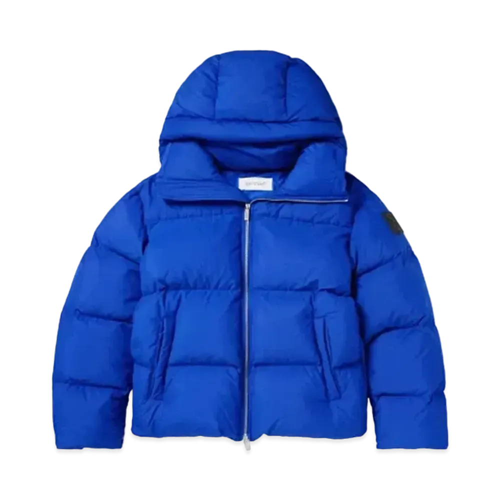 OFF-WHITE Logo Applique Quilting Shell Hooded Down Jacket "Blue"