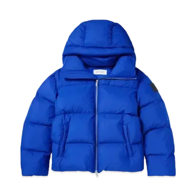 OFF-WHITE Logo Applique Quilting Shell Hooded Down Jacket "Blue"